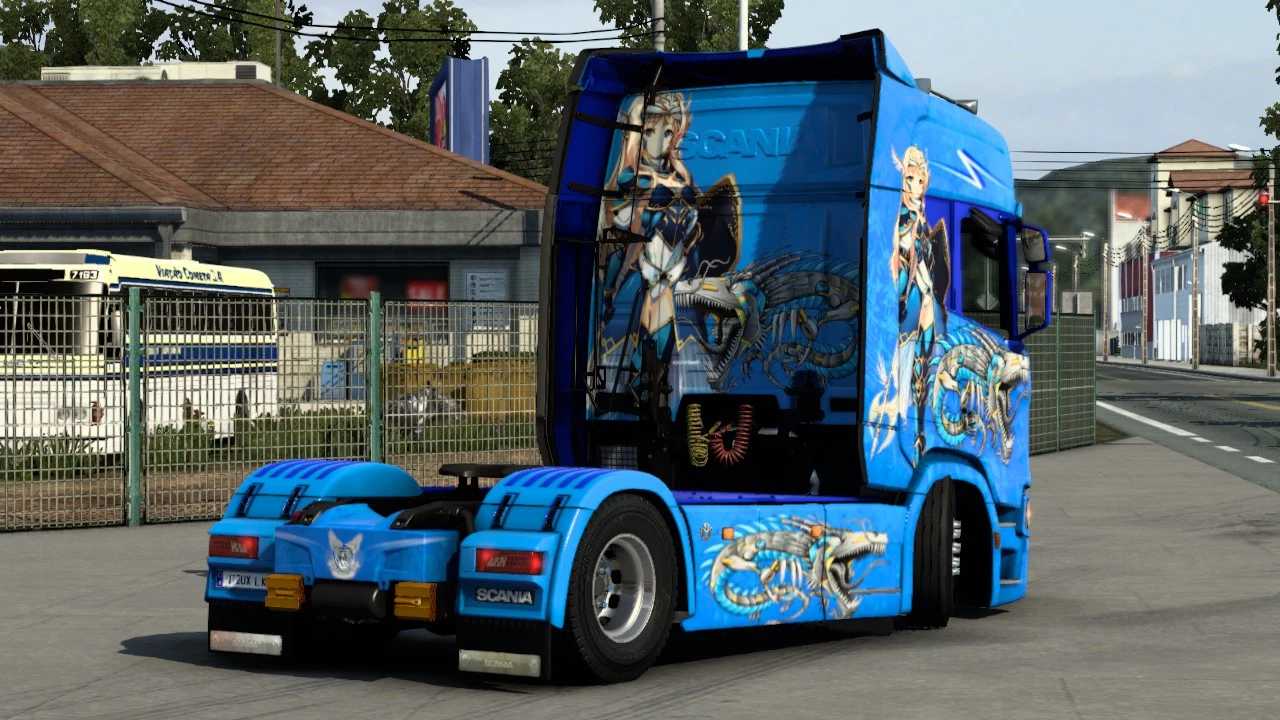 Camion Scania Bleu - Caricature Auto Moto